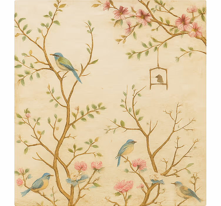 Estor enrollable infantil pájaros flores ramas - TenVinilo