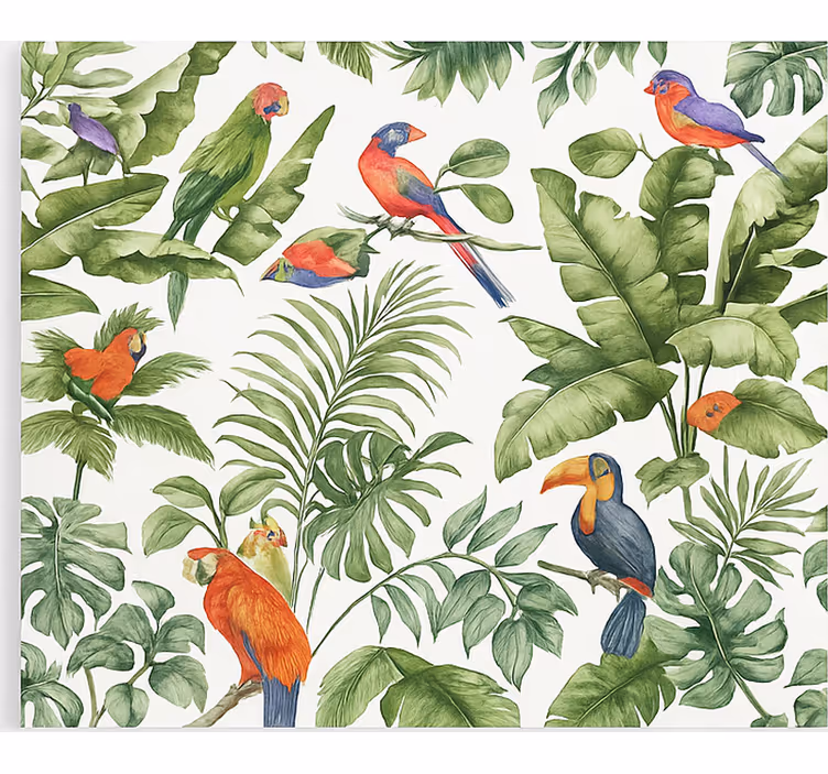 Estor enrollable salón estampado de aves tropicales - TenVinilo