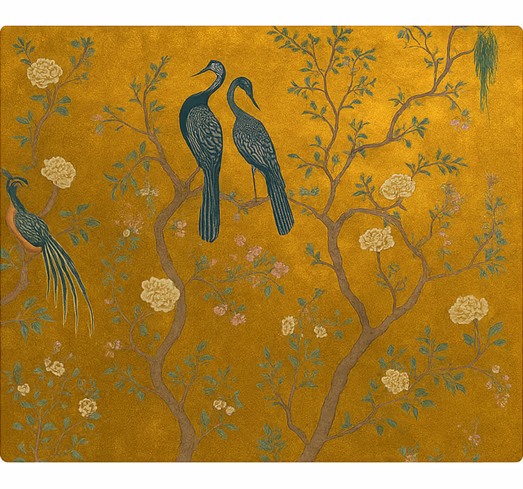 Estor enrollable salón chinoiserie dorada adornada - TenVinilo