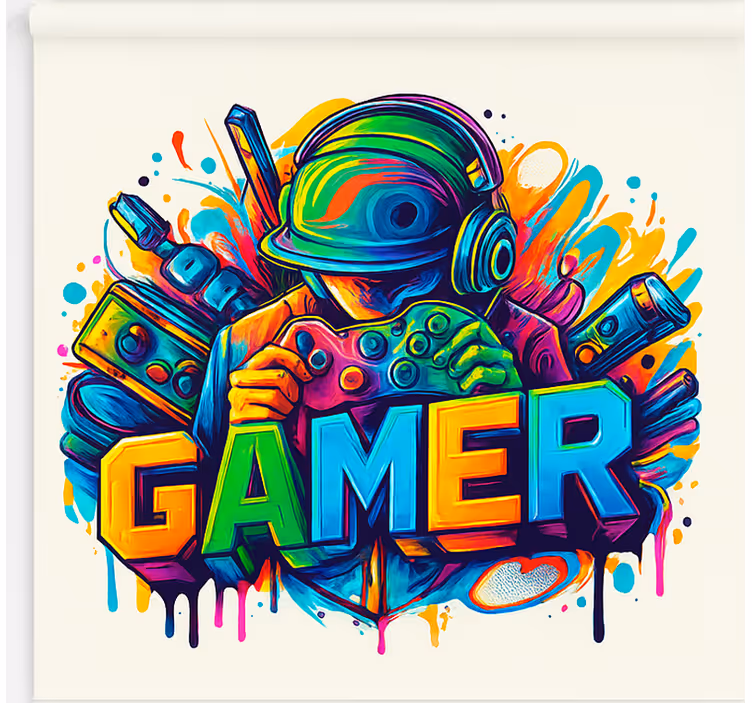 Estor enrollable gamer jugador encerrado - TenVinilo