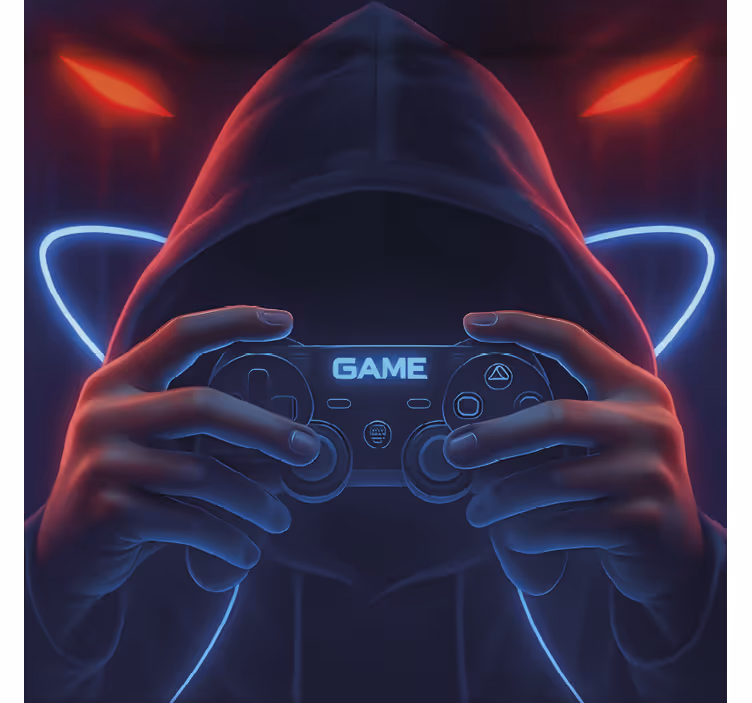 Estor enrollable gamer jugador de neón con capucha - TenVinilo