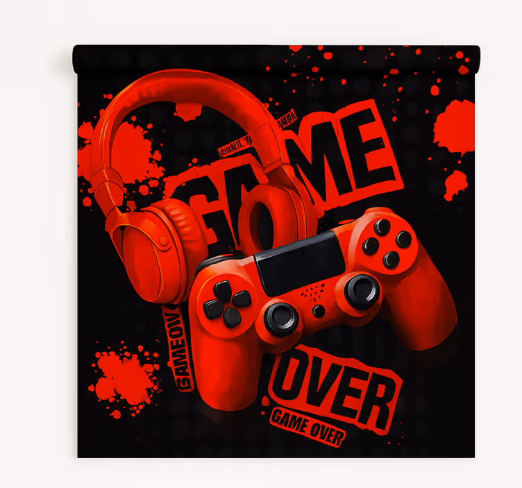 Estor enrollable gamer juego de auriculares rojos terminado - TenVinilo
