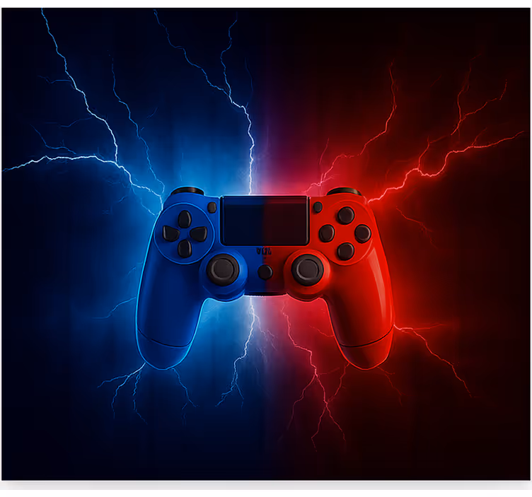 Estor enrollable gamer controlador eléctrico rojo azul - TenVinilo