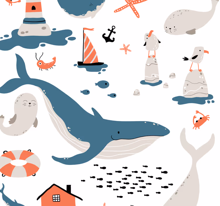 Estor enrollable infantil temática de ballenas océano - TenVinilo