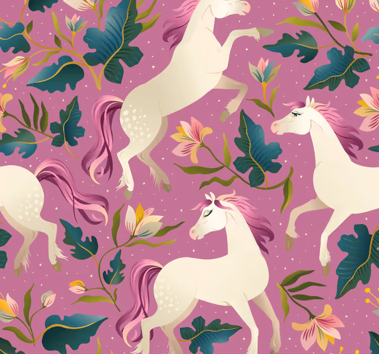 Estor enrollable infantil diseño de caballo rosa y floral - TenVinilo