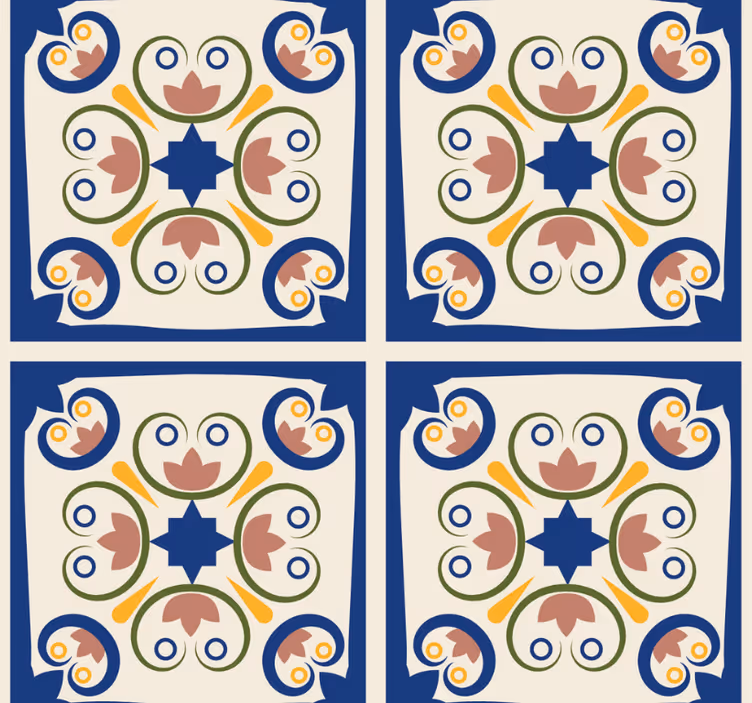 Estor enrollable moderno azulejo portugués flores rosas - TenVinilo