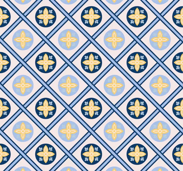 Estor enrollable moderno azulejo portugués azul y amarillo - TenVinilo