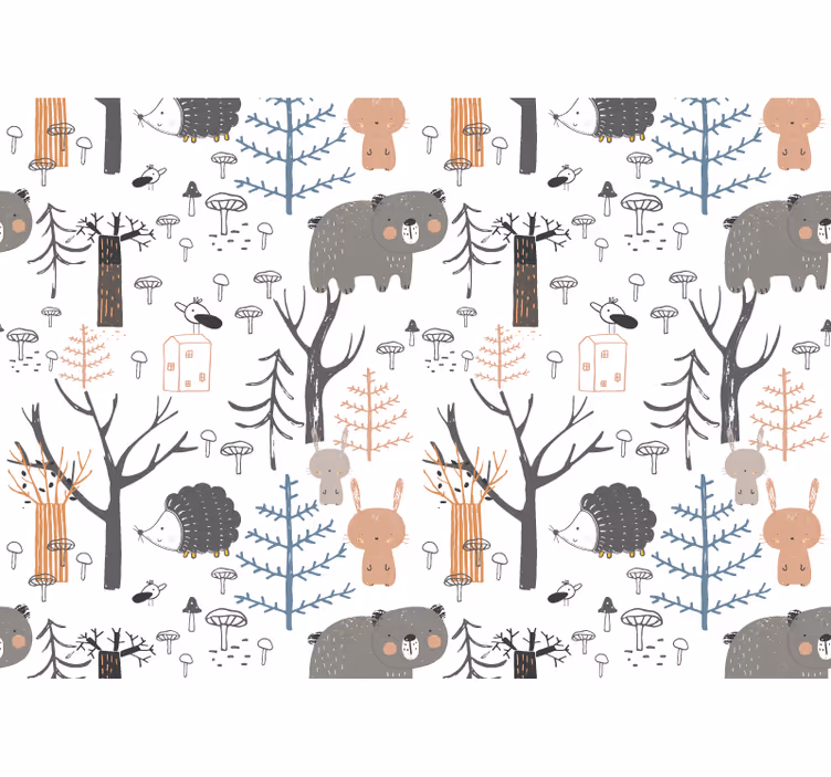 Estor enrollable blanco bosque escandinavo con animales - TenVinilo