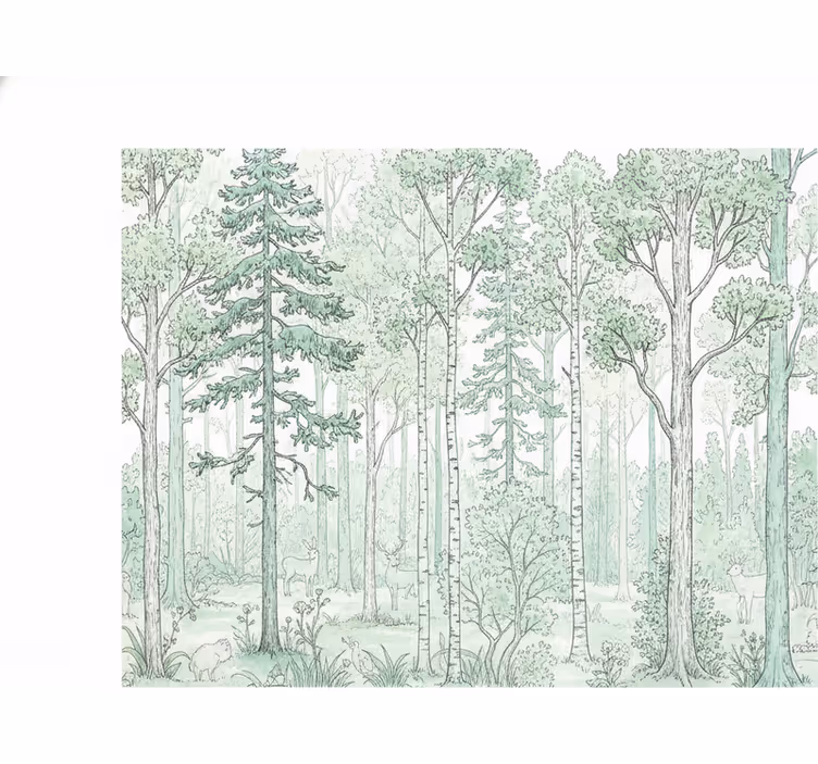 Estor enrollable blanco dibujo del bosque menta - TenVinilo