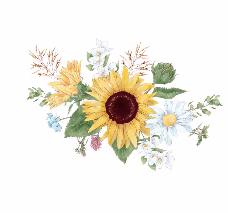 Estor enrollable blanco girasoles y margaritas - TenVinilo