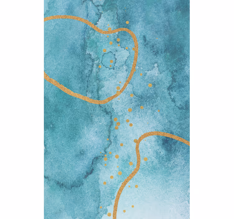 Estor enrollable salón abstracto aguamarina con oro - TenVinilo