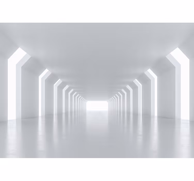 Estor enrollable blanco perspectiva de pasillo futurista - TenVinilo