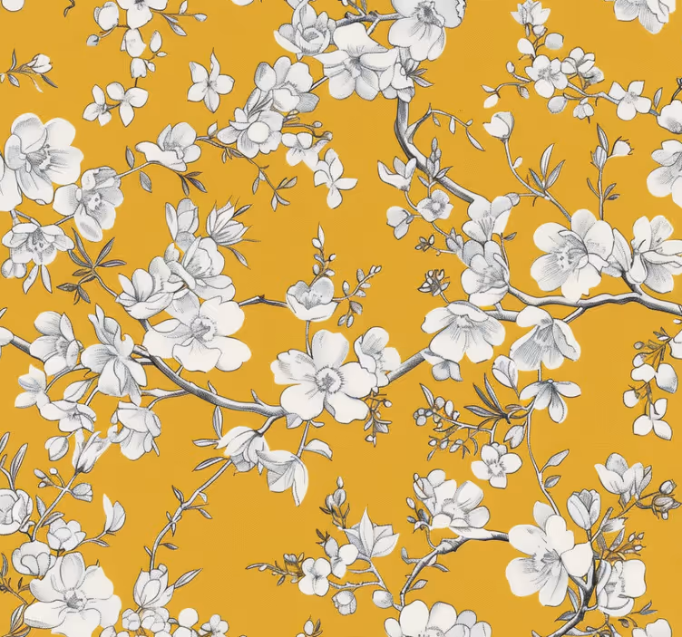 Estor enrollable amarillo con patrón floral vintage - TenVinilo