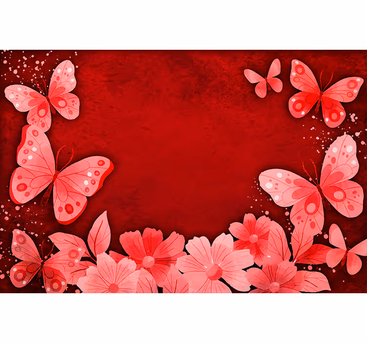Estor enrollable rojo diseño de flores y mariposas - TenVinilo