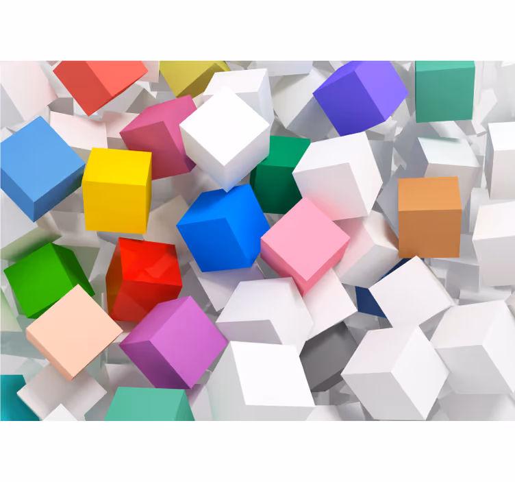 Estor enrollable salón mural 3d cubos de colores - TenVinilo
