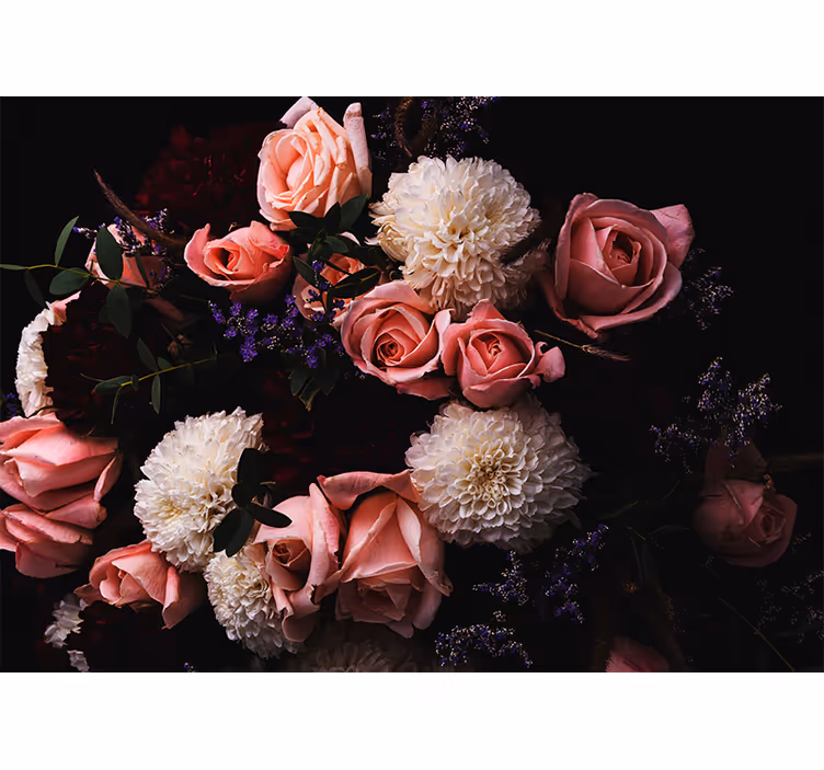 Estor enrollable salón ramo lujoso de rosas rosas - TenVinilo