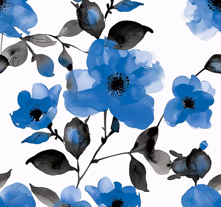 Estor enrollable azul con diseño de amapolas azules - TenVinilo