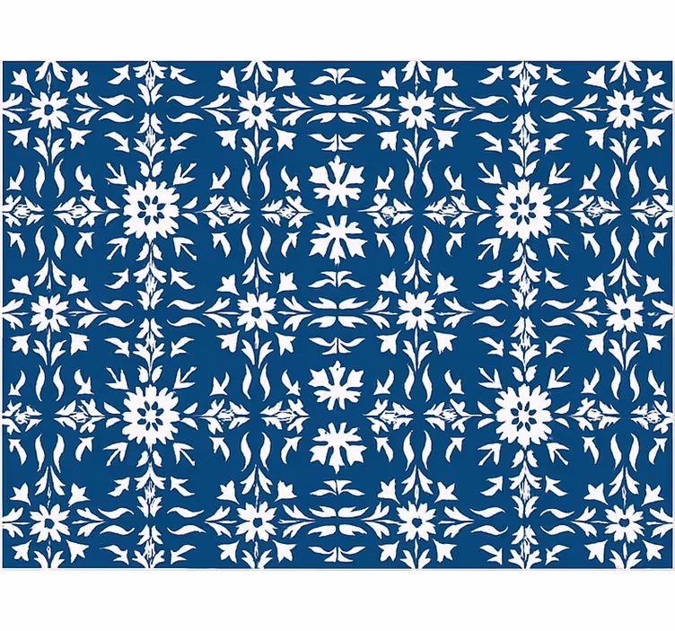 Estor enrollable azul patrón de azulejos blancos - TenVinilo