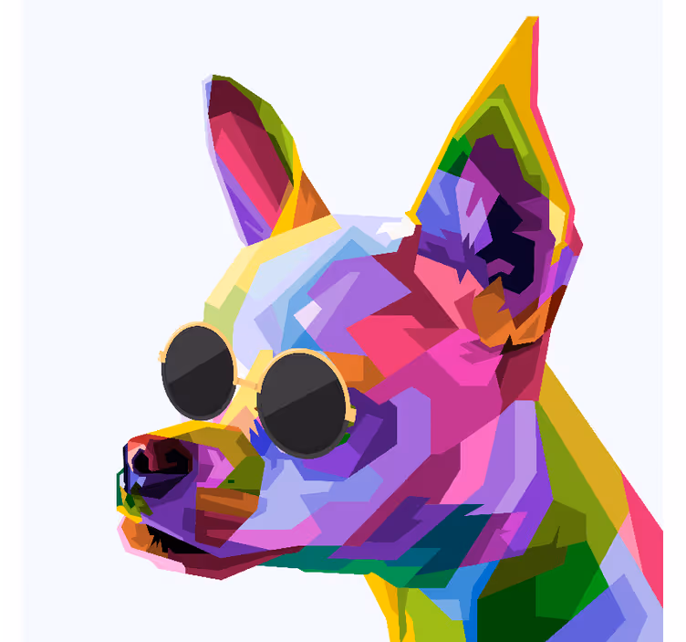 Estor enrollable salón chihuahua multicolor con gafas - TenVinilo