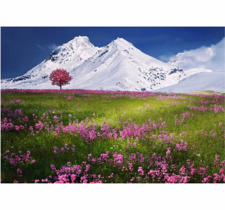 Estor enrollable salón paisaje de flores en montañas - TenVinilo