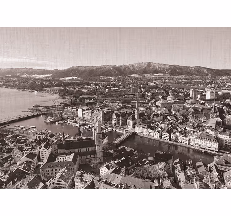 Estor enrollable salón zürich con montañas al fondo - TenVinilo