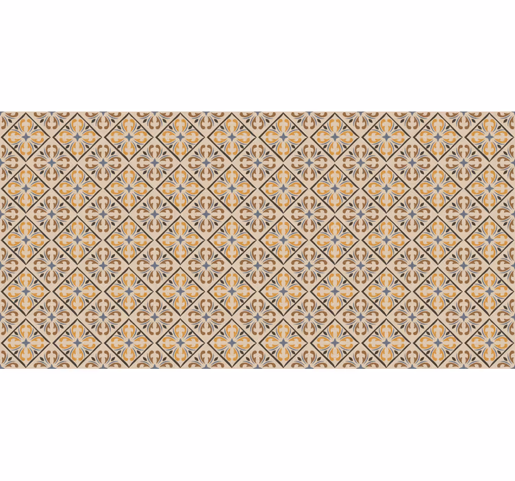 Estor enrollable beige con patrón barroco dorado y azul - TenVinilo