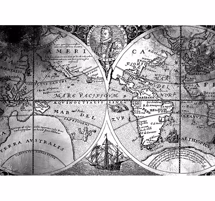 Estor enrollable gris mapa del mundo en blanco y negro - TenVinilo