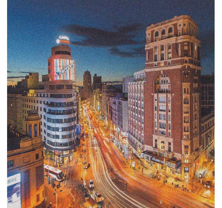 Estor enrollable salón movimiento de gran vía al atardecer - TenVinilo