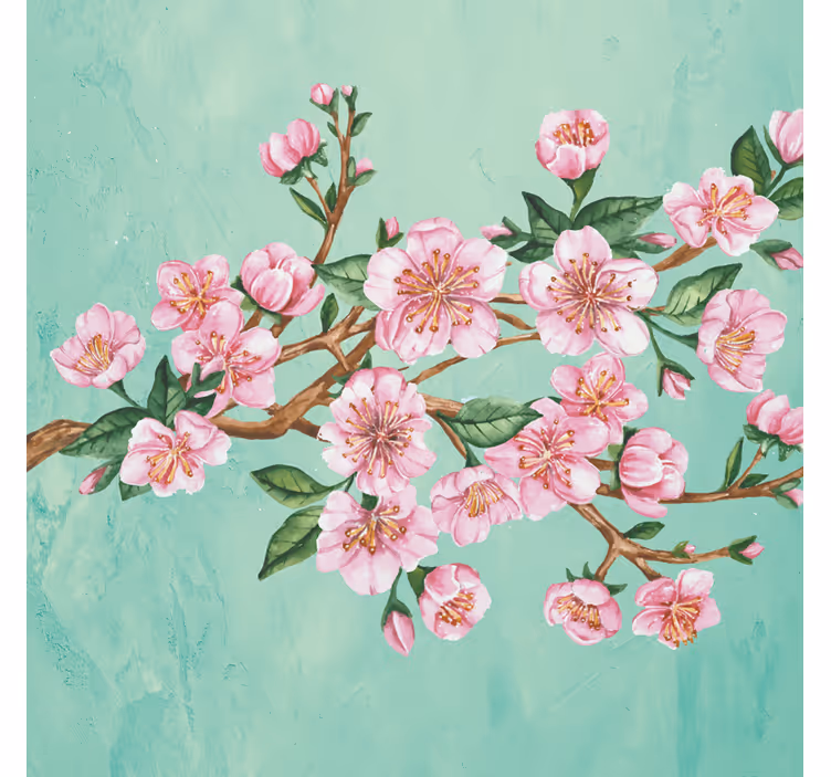 Estor enrollable salón rama artística con flores rosas - TenVinilo