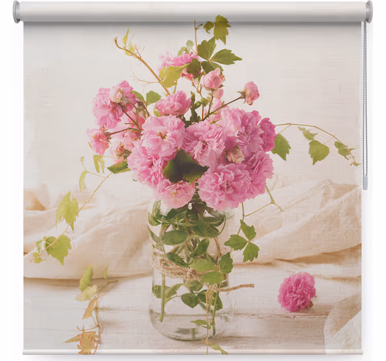 Estor enrollable salón pintura con rosas marchitas en maceta - TenVinilo