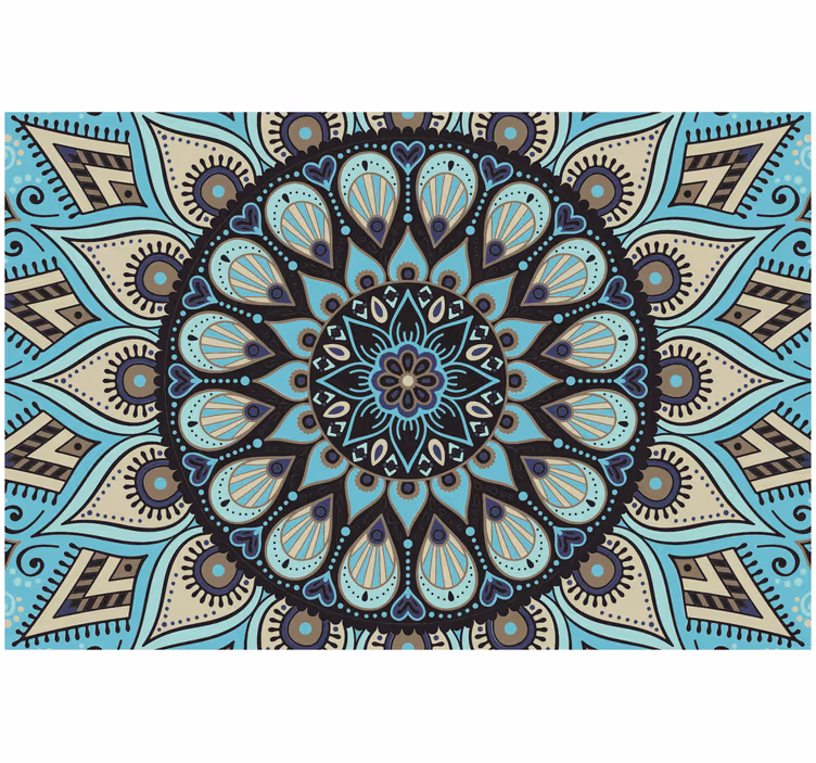 Estor enrollable habitación mandala étnico negro y azul - TenVinilo