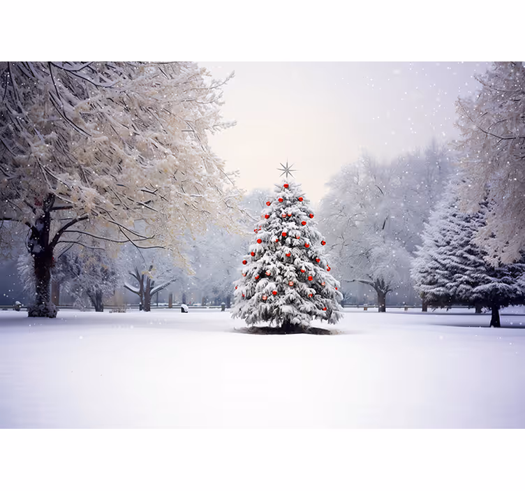 Estor enrollable blanco abeto navideño en la nieve - TenVinilo