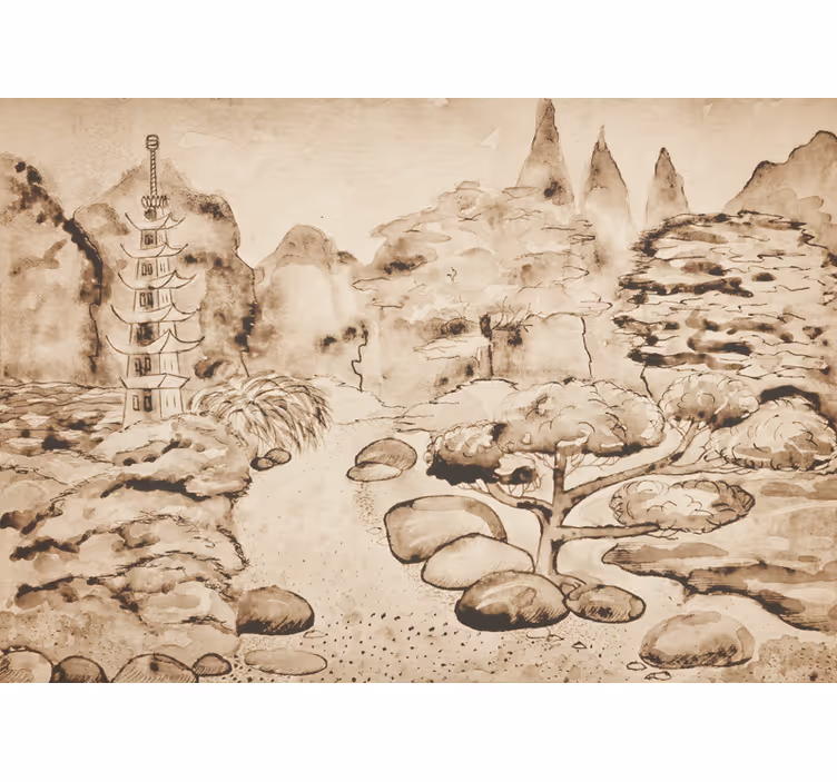 Estor enrollable beige jardín japonés estilo japandi - TenVinilo