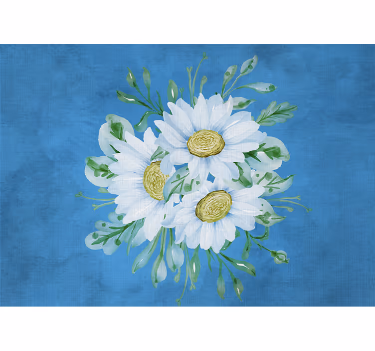 Estor enrollable habitación flores blancas sobre fondo azul - TenVinilo