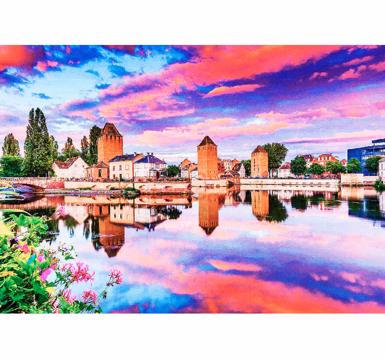 Estor enrollable habitación cielo rosa reflejado en agua - TenVinilo