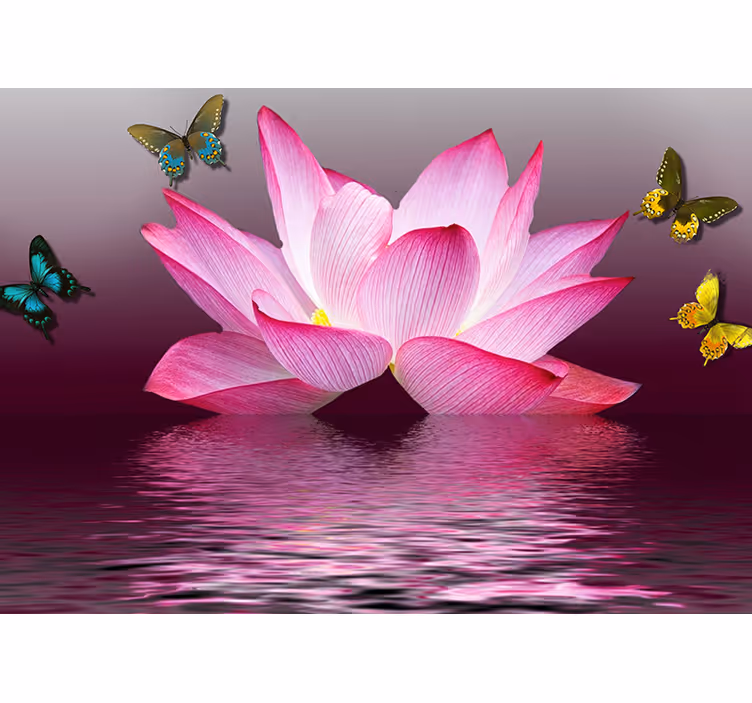 Estor enrollable habitación flor de loto rosa con mariposas - TenVinilo
