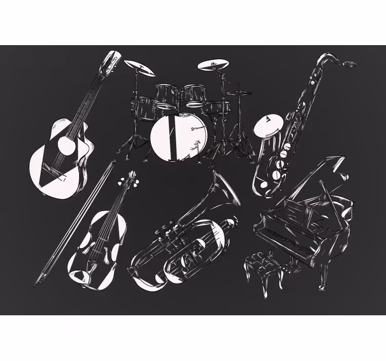 Estor enrollable habitación instrumentos en blanco y negro - TenVinilo
