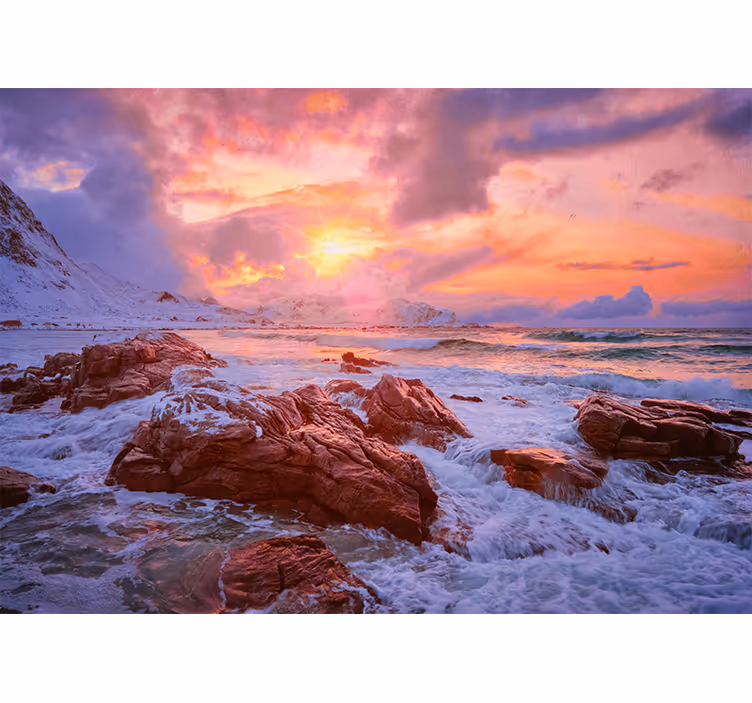 Estor enrollable habitación atardecer en la costa noruega - TenVinilo