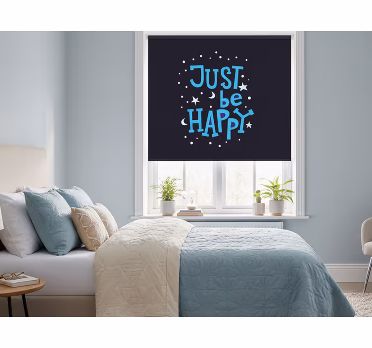 Estor enrollable habitación sé feliz en azul - TenVinilo