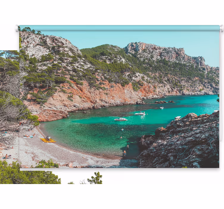Estor enrollable habitación playa hermosa con rocas - TenVinilo
