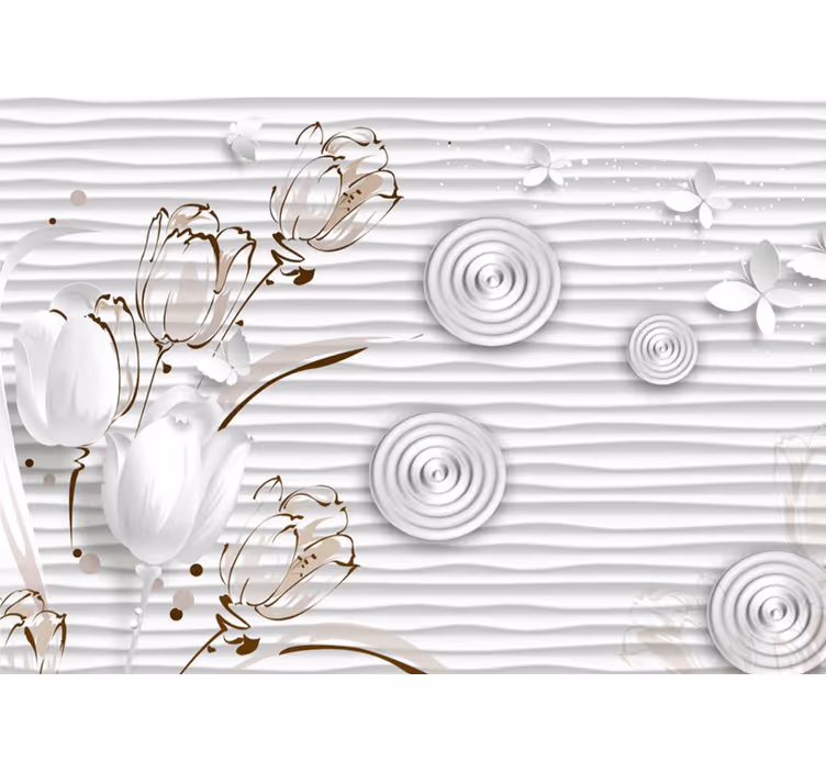Estor enrollable blanco tulipanes ilustrados con círculos blancos - TenVinilo