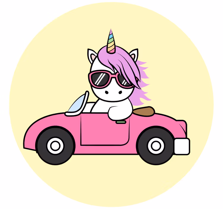 Estor enrollable infantil unicornio genial conduciendo - TenVinilo