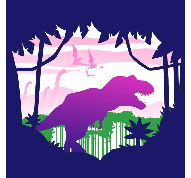 Estor enrollable infantil gran dinosaurio con pájaros - TenVinilo