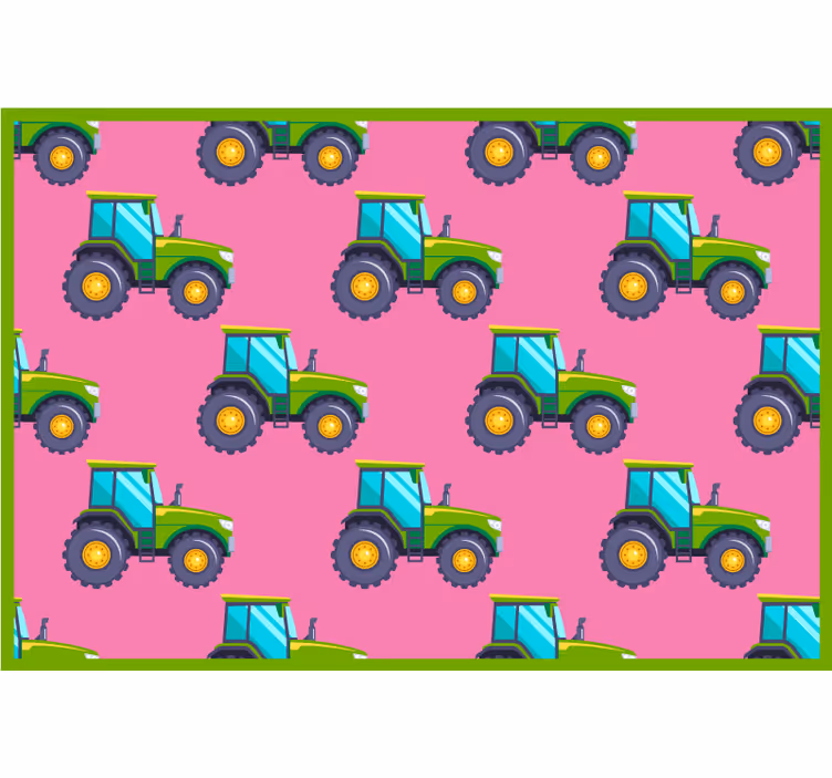 Estor enrollable infantil patrón de tractores rosa y verde - TenVinilo