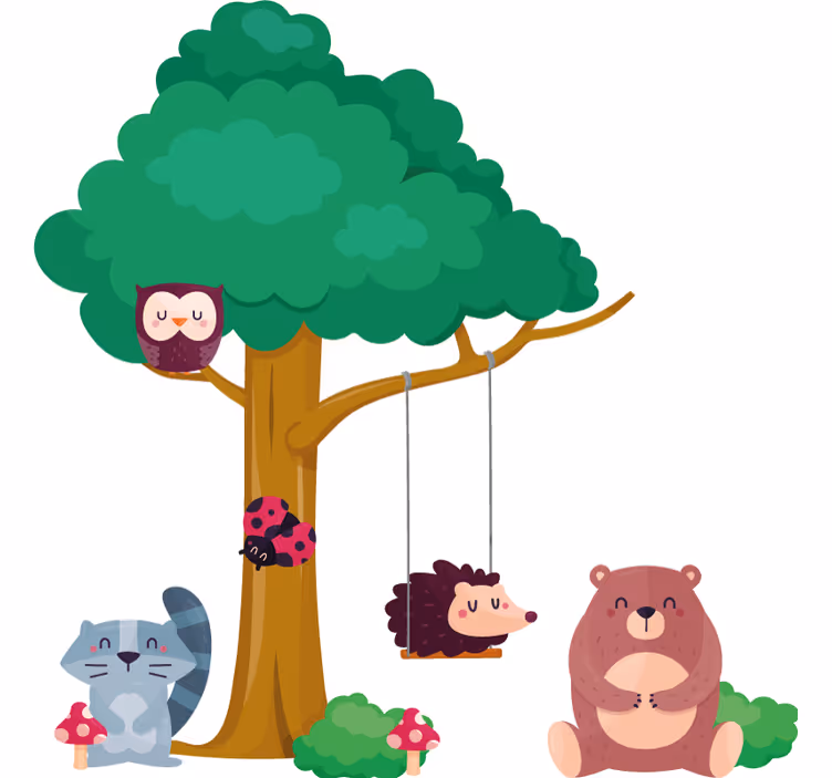 Estor enrollable infantil animales del bosque en un columpio - TenVinilo