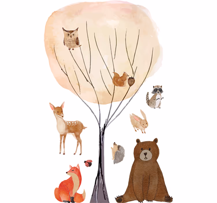 Estor enrollable infantil animales del bosque y árbol - TenVinilo