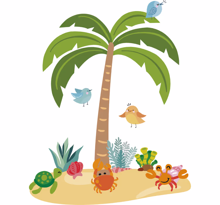 Estor enrollable infantil palmera y animales marinos - TenVinilo