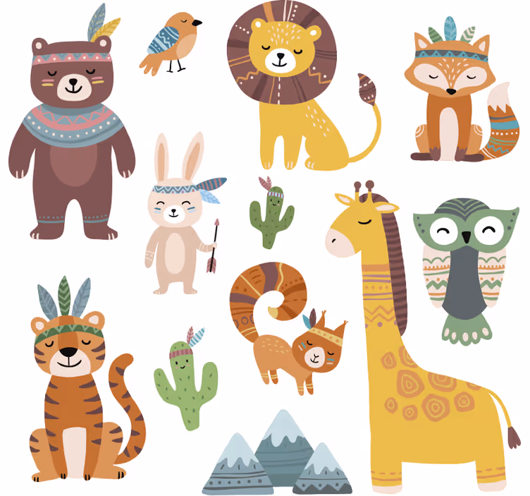 Estor enrollable infantil animales tribales divertidos - TenVinilo