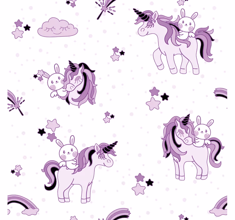 Estor enrollable infantil unicornio y conejo entre estrellas - TenVinilo