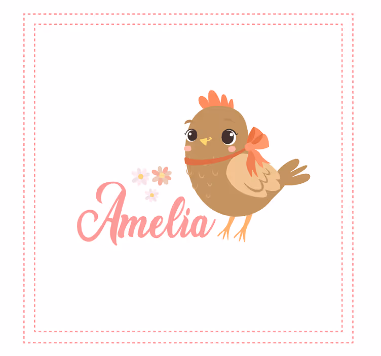 Estor enrollable infantil pollo con cinta y nombre - TenVinilo